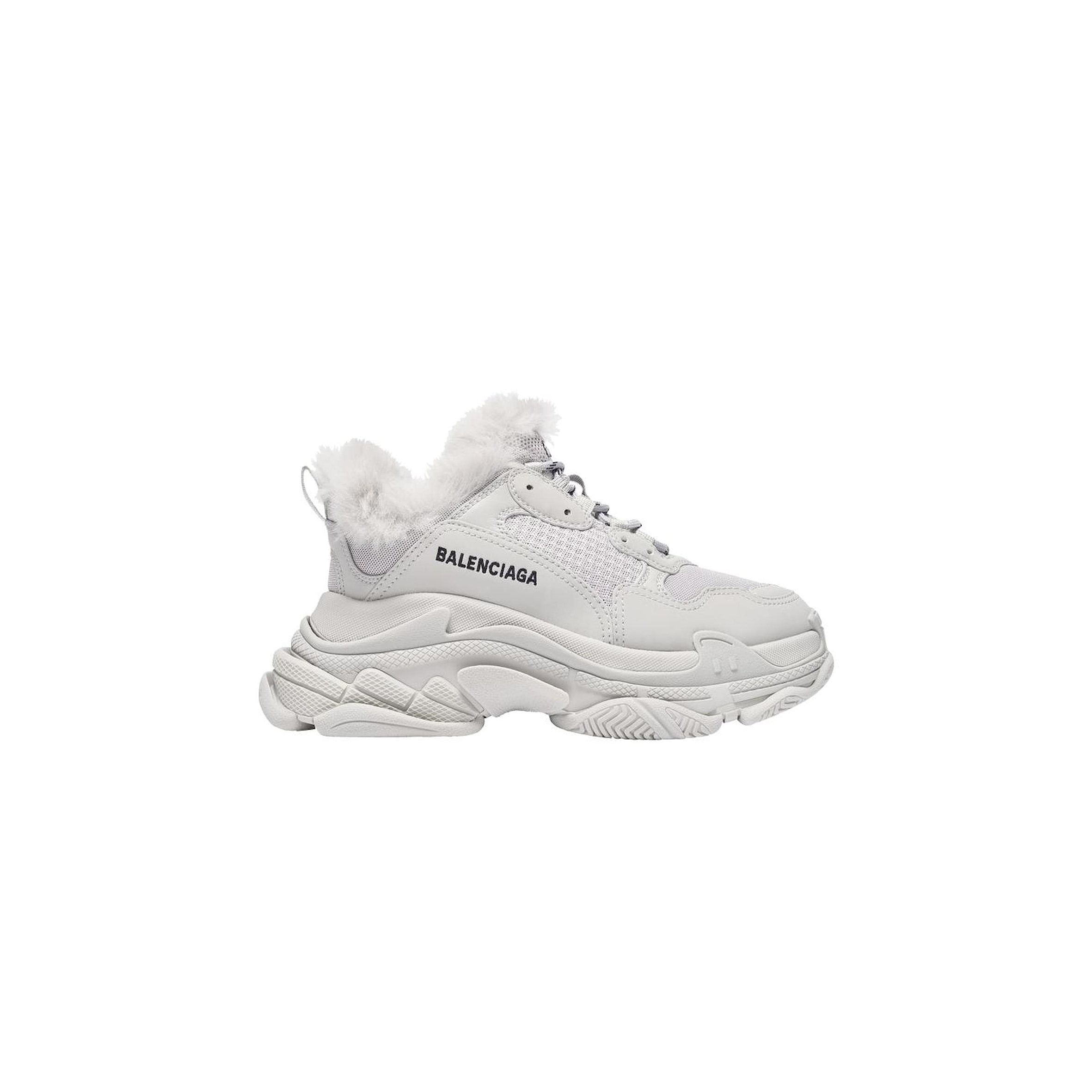 BALENCIAGA TRIPLE S FUR SNEAKERS IN WHITE CANVAS 668563W3CQ51210